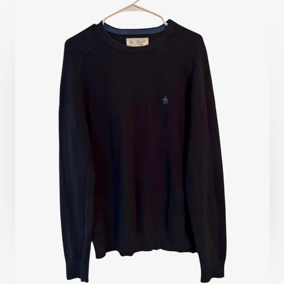 Original‎ Penguin Men’s Blue Cotton Knit Sweater Large Logo Crewneck - Picture 1 of 3
